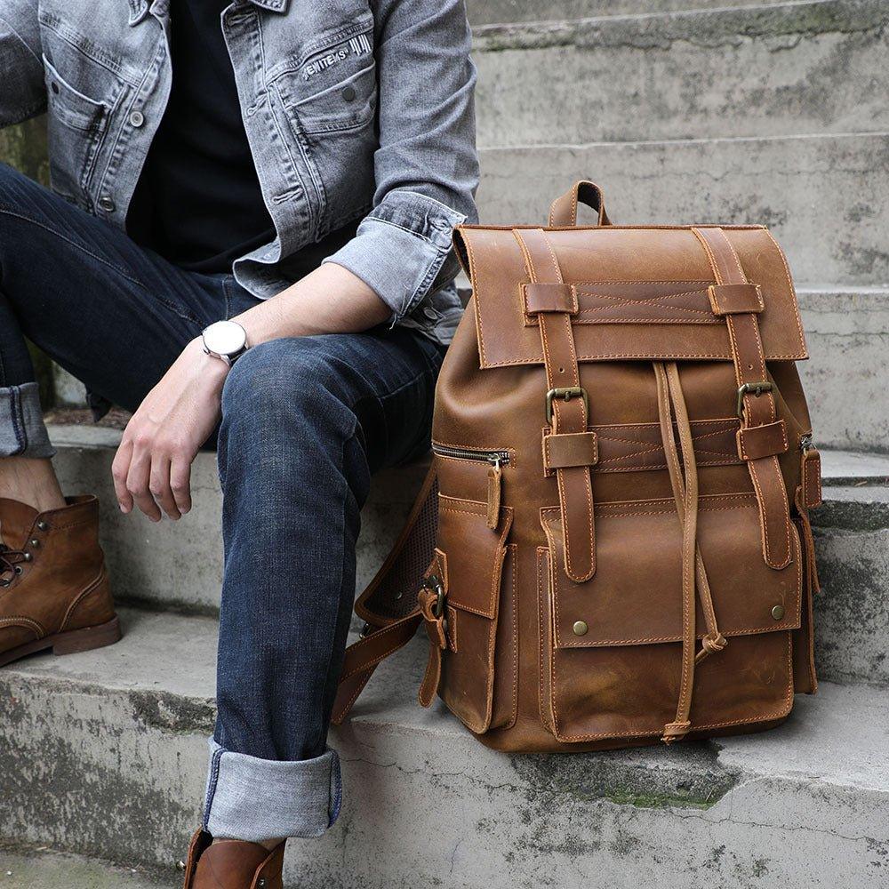 Woosir Laptop Leather Rucksack for Men