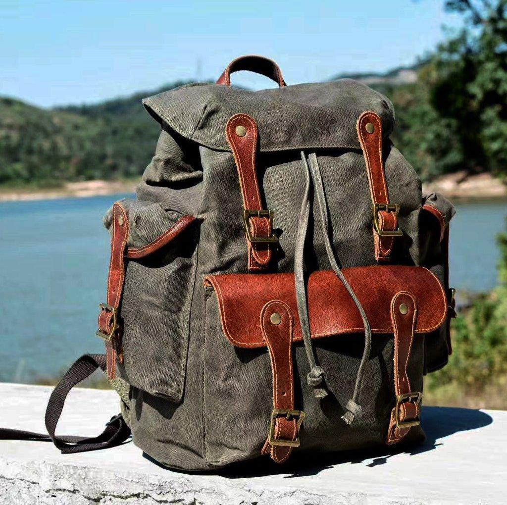 Large Waxed Canvas Vintage Backpack Mens