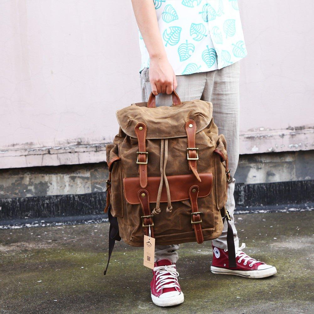 Large Waxed Canvas Vintage Backpack Mens