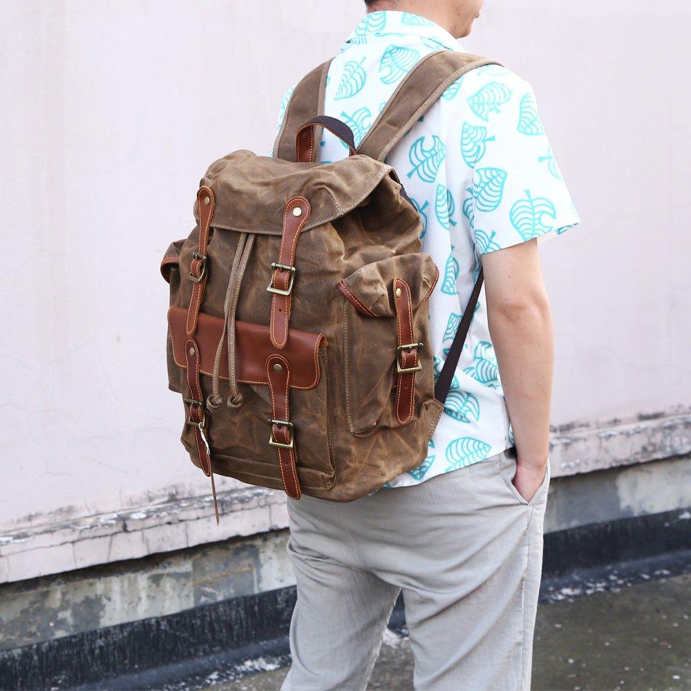 Large Waxed Canvas Vintage Backpack Mens