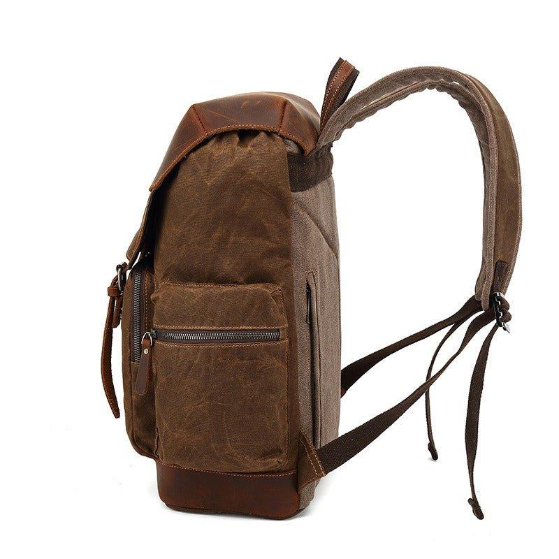 Vintage Leather and Canvas Backpack with Laptop Sleeve