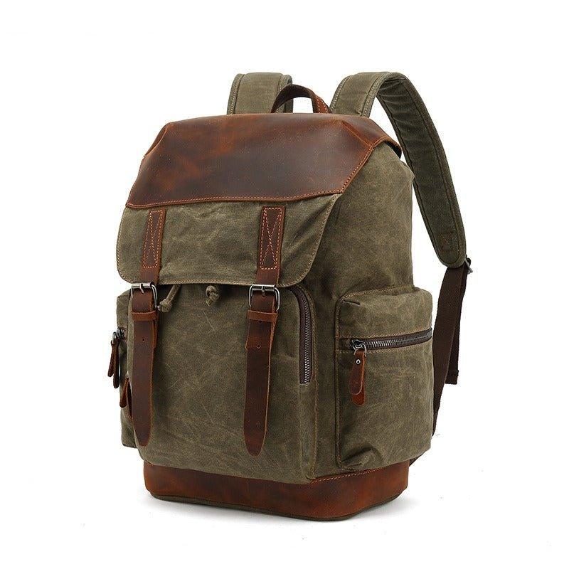 Vintage Leather and Canvas Backpack with Laptop Sleeve