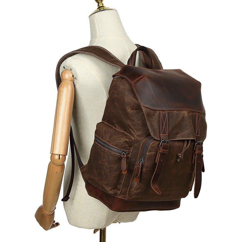 Vintage Leather and Canvas Backpack with Laptop Sleeve