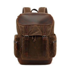 Vintage Leather and Canvas Backpack with Laptop Sleeve