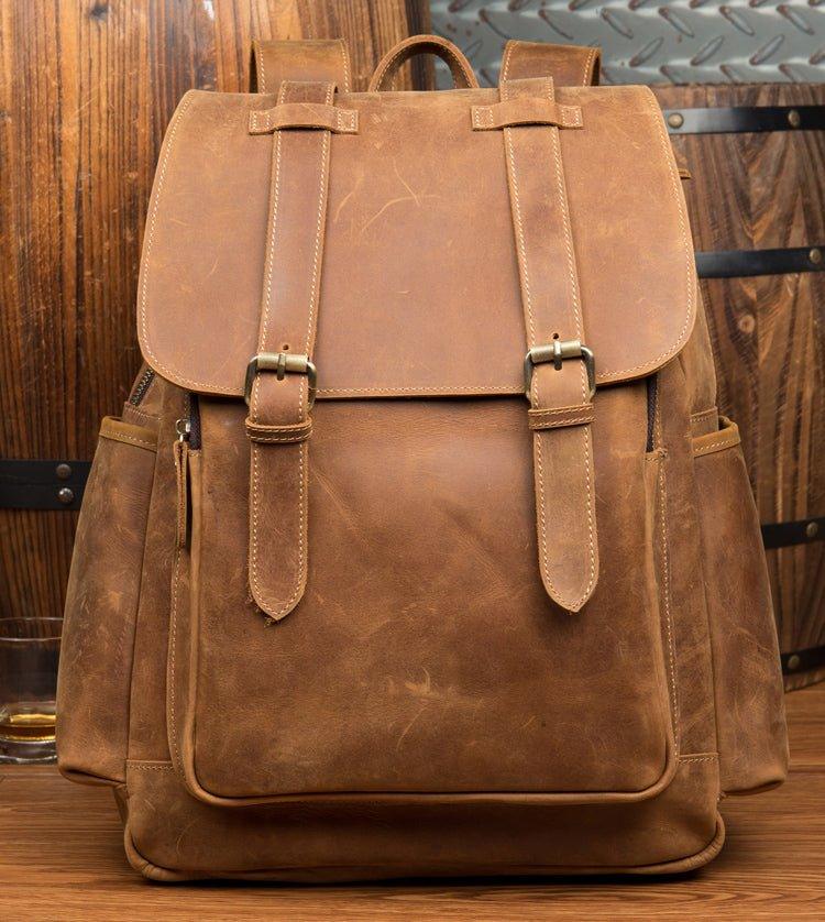 Mens Leather Backpack with Front Pocket