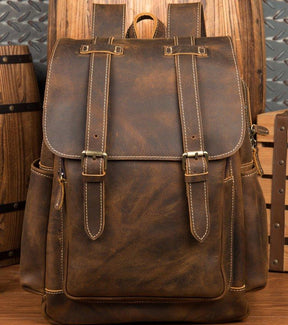 Mens Leather Backpack with Front Pocket