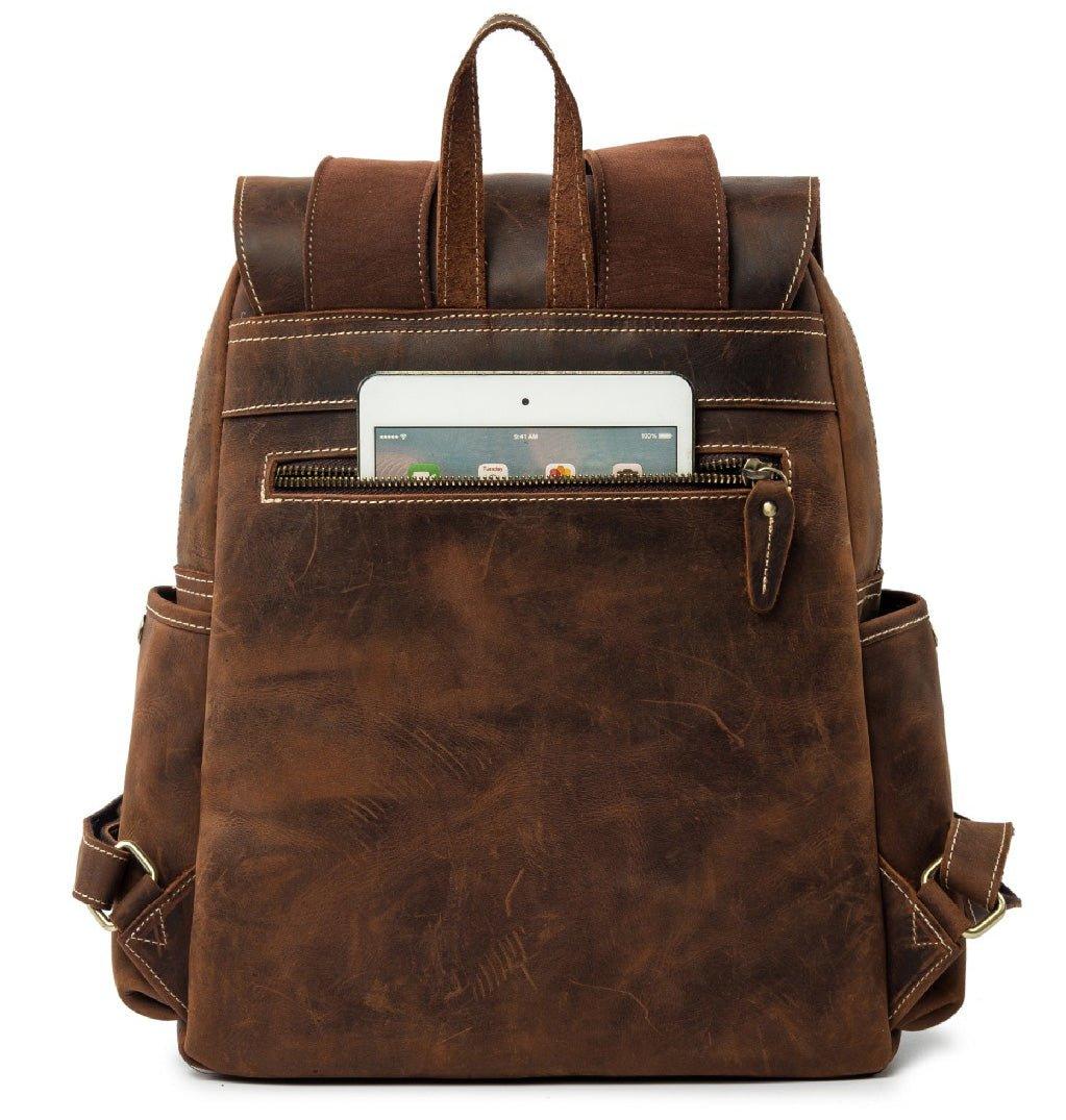 Mens Leather Backpack with Front Pocket