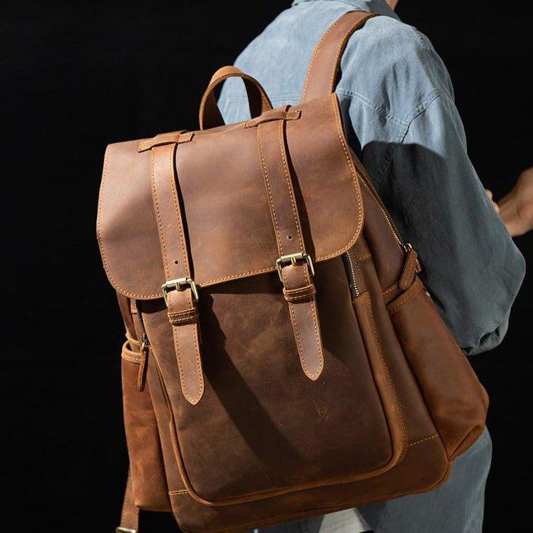 Mens Leather Backpack with Front Pocket