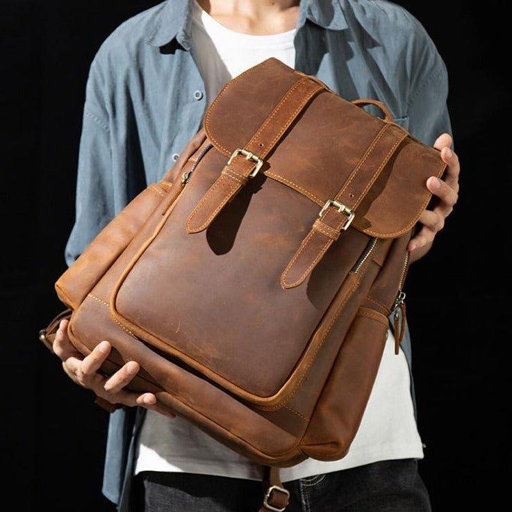 Mens Leather Backpack with Front Pocket