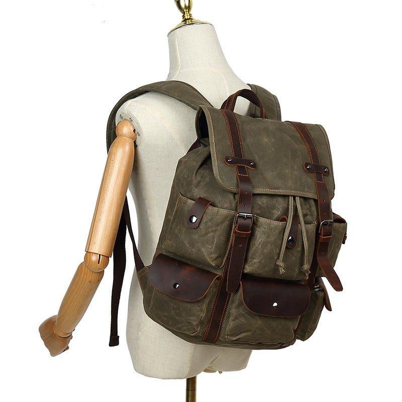 Woosir Leather Canvas Backpack Mens with Laptop Sleeve