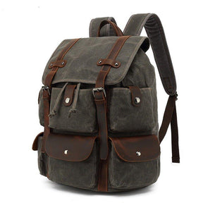 Woosir Leather Canvas Backpack Mens with Laptop Sleeve