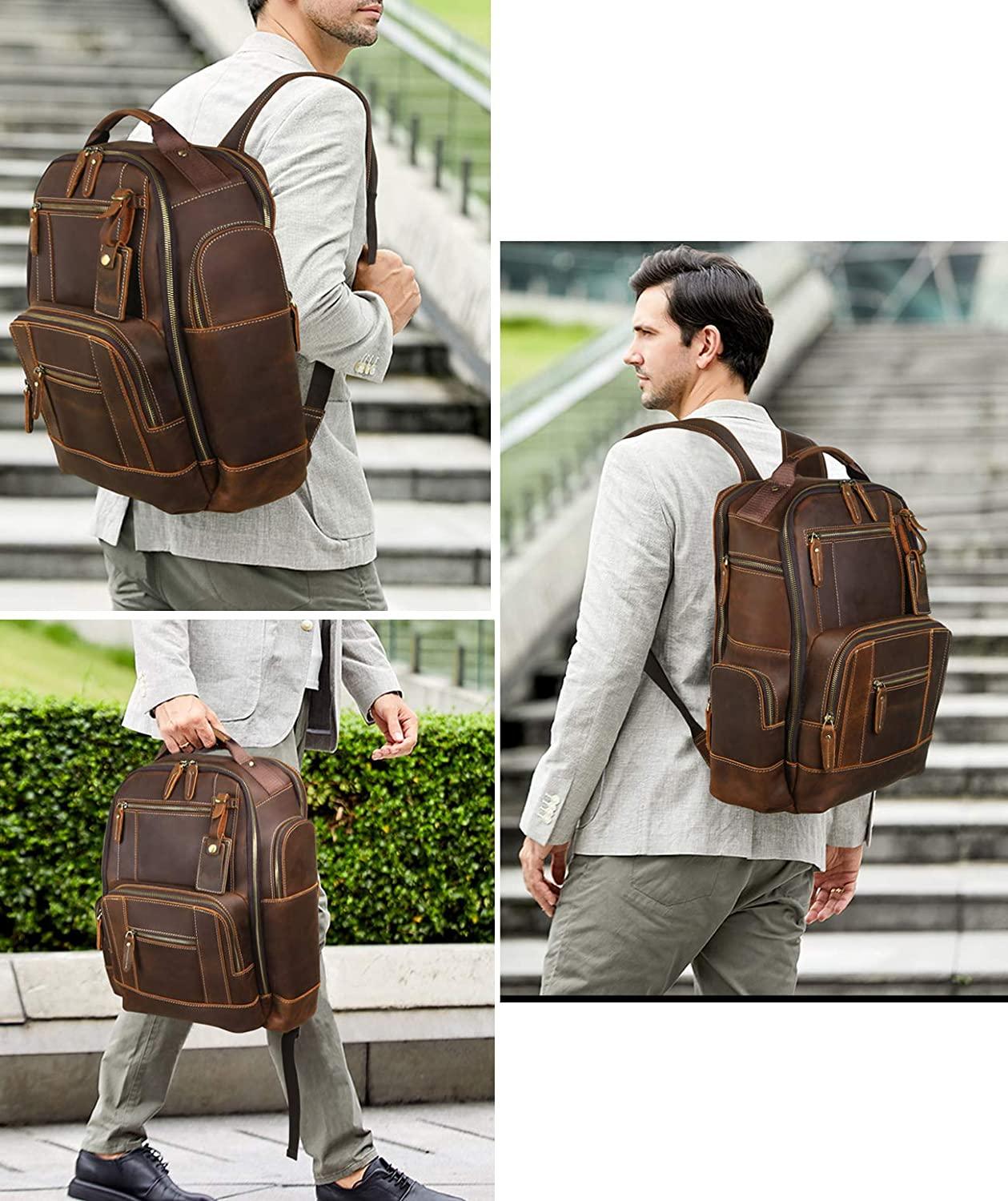 Large Vintage Mens Leather Backpack for Travel