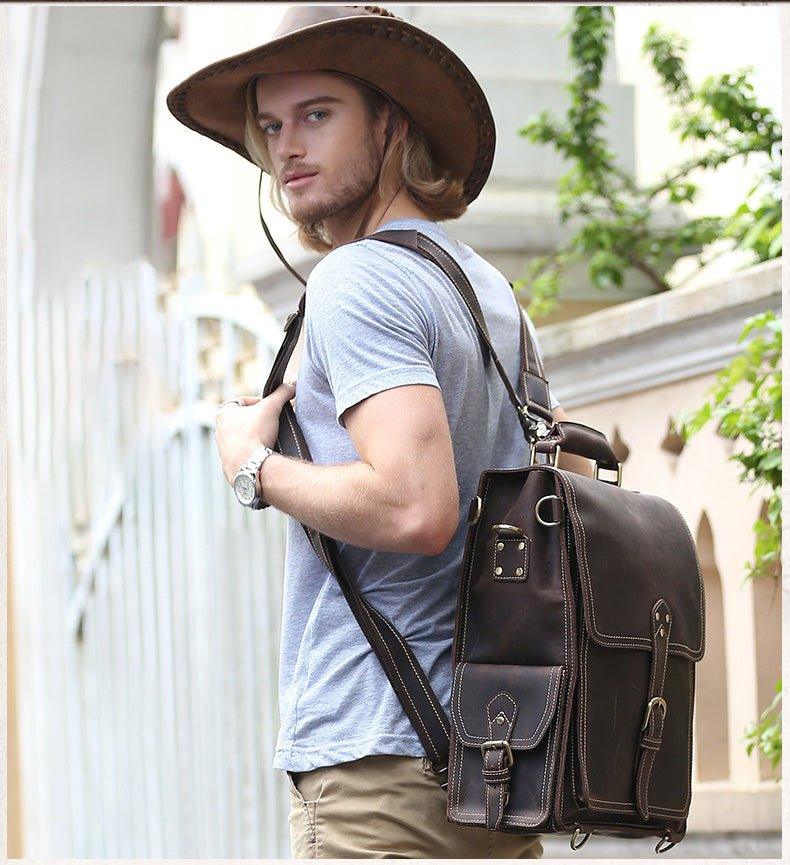 Woosir Leather Flap Backpack for Men