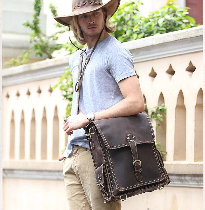 Woosir Leather Flap Backpack for Men