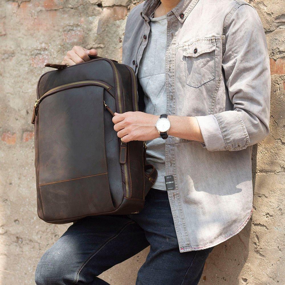 Vintage Mens Leather Backpack for Laptop