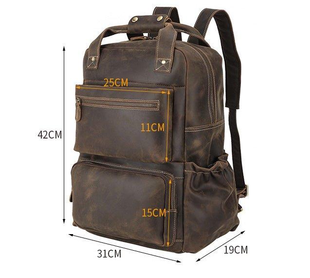 Mens Vintage Leather Backpack with Trolley Sleeve