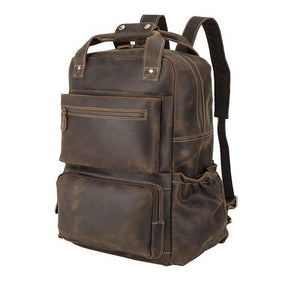 Mens Vintage Leather Backpack with Trolley Sleeve