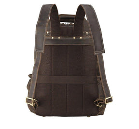 Mens Vintage Leather Backpack with Trolley Sleeve