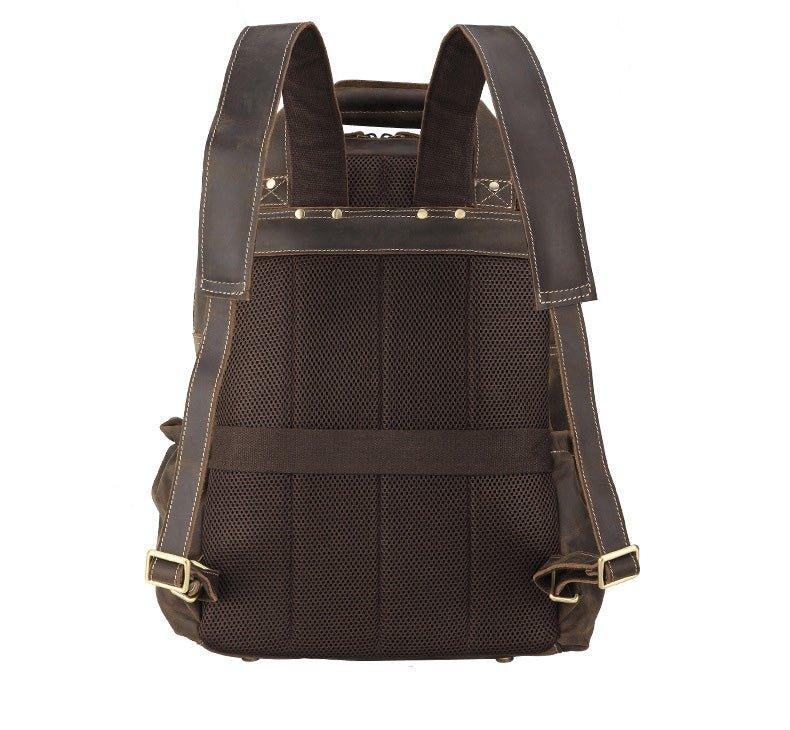 Mens Vintage Leather Backpack with Trolley Sleeve