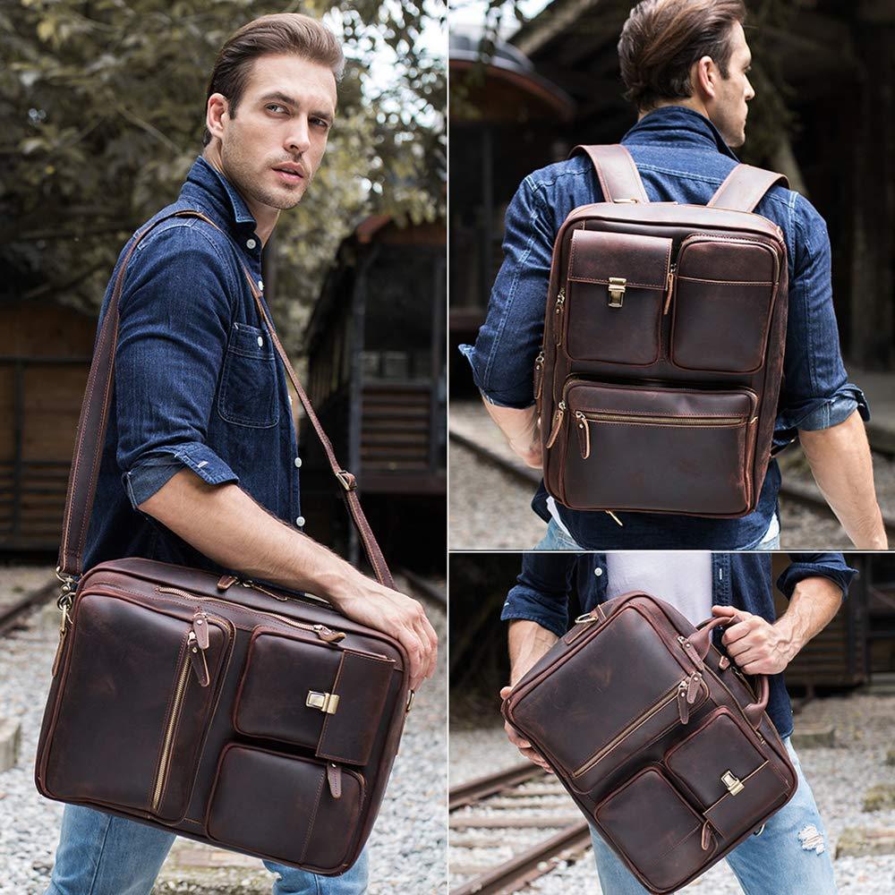 Convertible Leather Backpack Briefcase for 15.6" Laptop