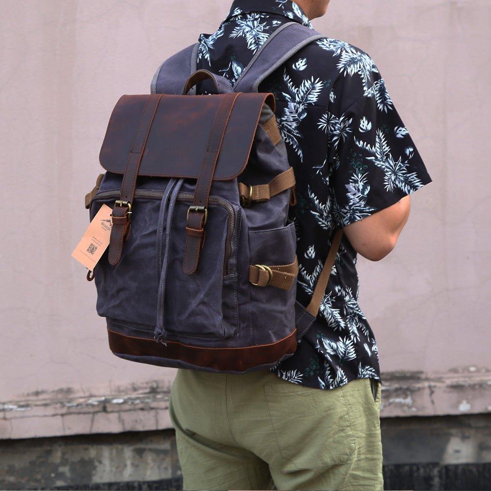 Vintage Leather and Canvas Backpack Rucksack