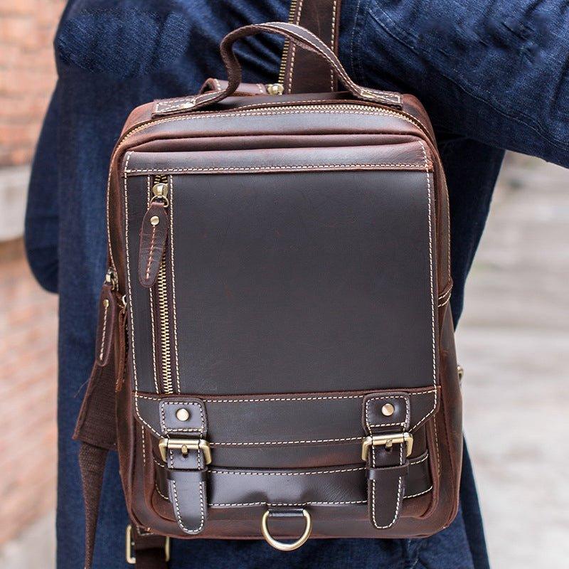 Mens Small Convertible Leather Backpack Vintage