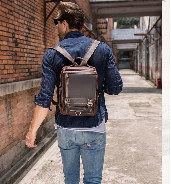 Mens Small Convertible Leather Backpack Vintage