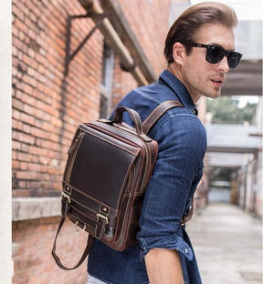 Mens Small Convertible Leather Backpack Vintage