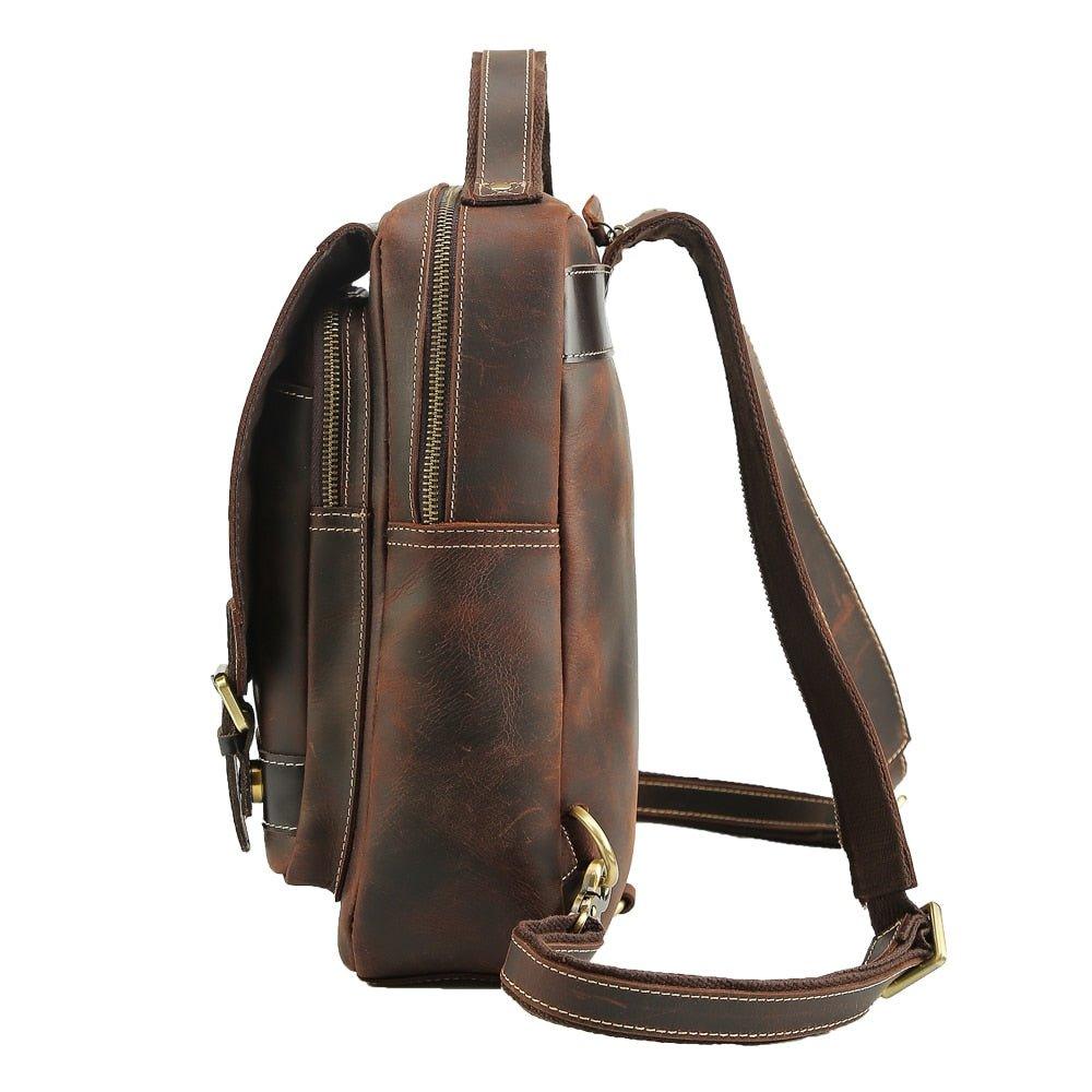 Mens Small Convertible Leather Backpack Vintage