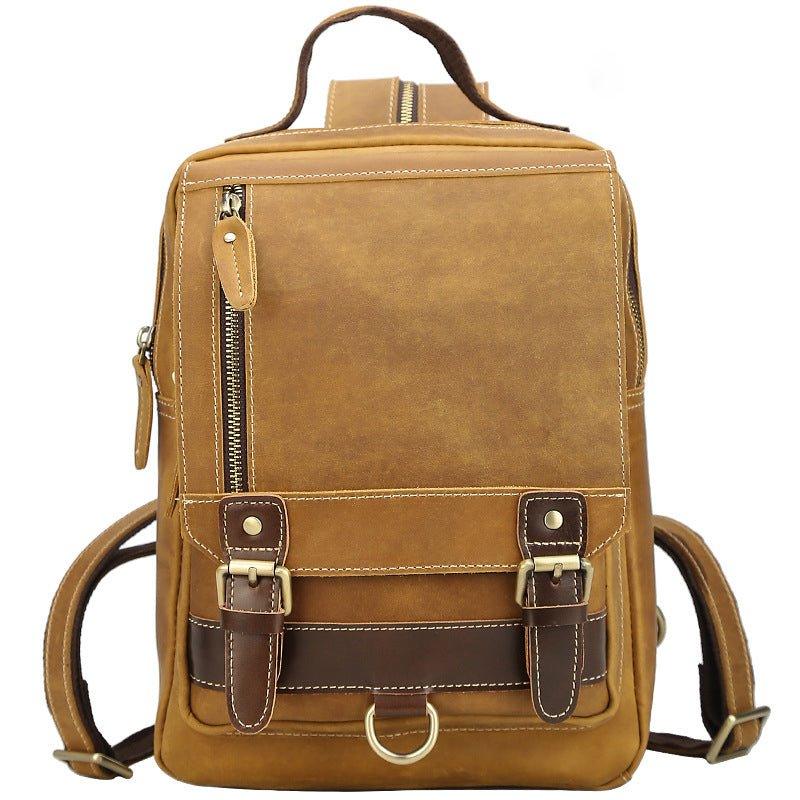 Mens Small Convertible Leather Backpack Vintage