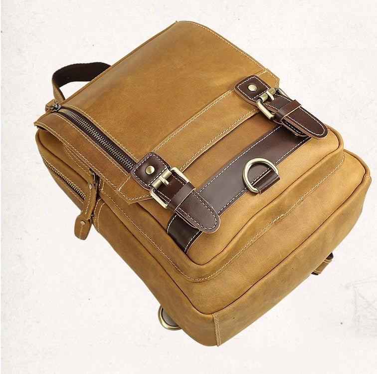 Mens Small Convertible Leather Backpack Vintage