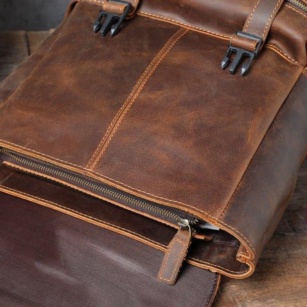 Woosir Mens Cowhide Leather Backpack for 15.6" Laptop