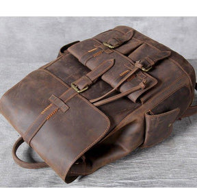 Vintage Leather Backpacks Travel with Trolley Sleeve