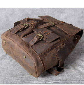 Vintage Leather Backpacks Travel with Trolley Sleeve