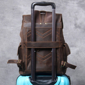 Vintage Leather Backpacks Travel with Trolley Sleeve