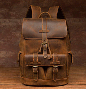 Vintage Leather Backpacks Travel with Trolley Sleeve