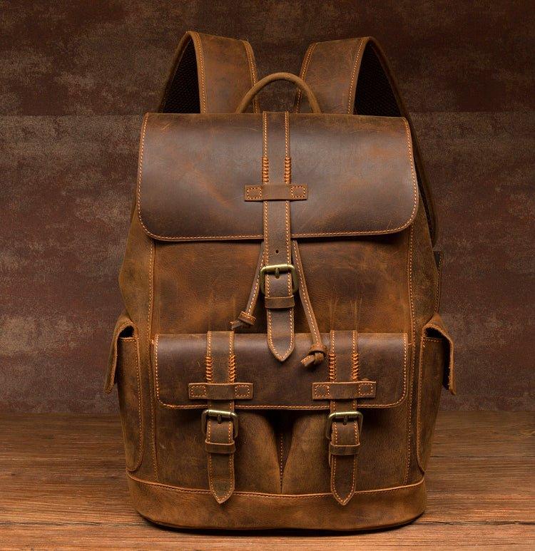 Vintage Leather Backpacks Travel with Trolley Sleeve