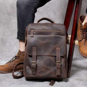 Mens Leather Laptop Backpack for Business