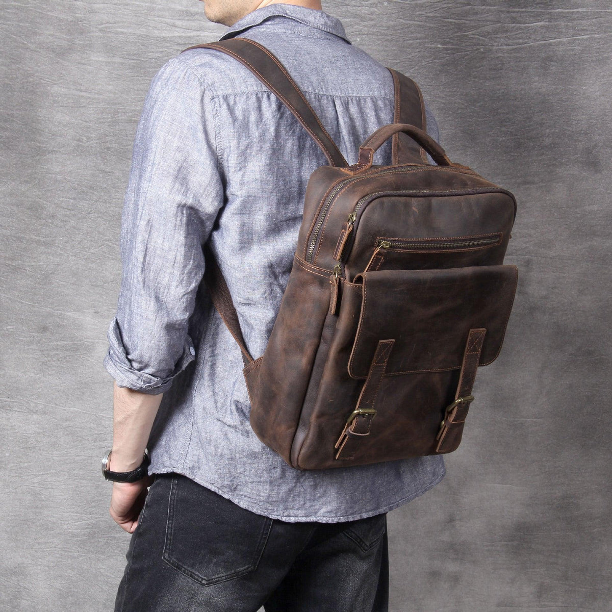 Mens Leather Laptop Backpack for Business