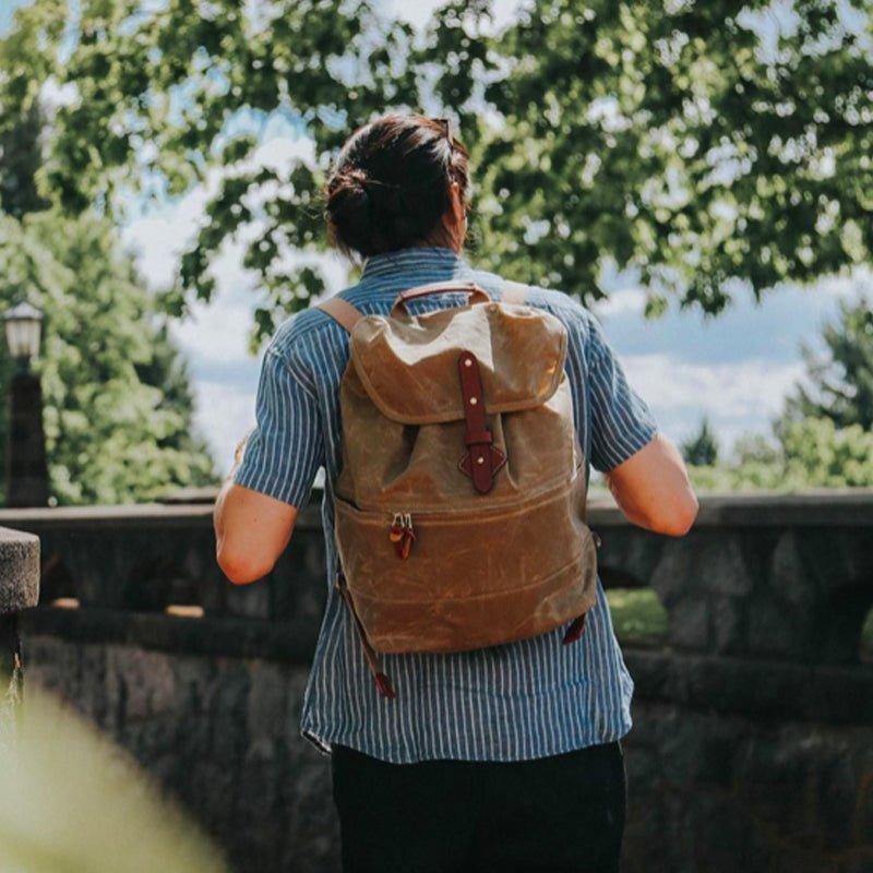 Mens Canvas Vintage Backpack Rucksack Drawstring