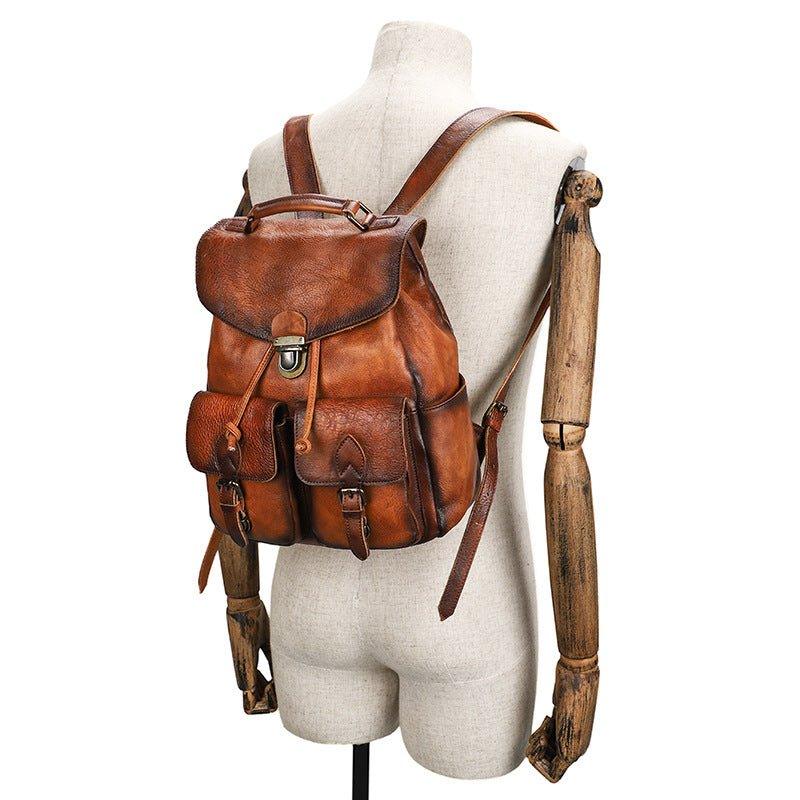 Multi-pocket Leather Backpack for Women