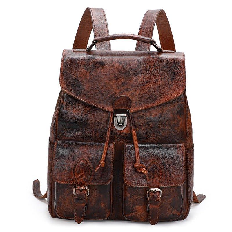 Multi-pocket Leather Backpack for Women