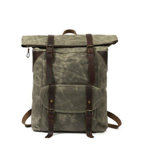 Waxed Canvas Vintage Backpack Roll Top Rucksack