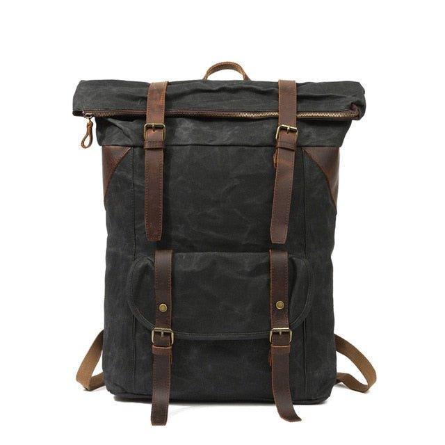 Waxed Canvas Vintage Backpack Roll Top Rucksack