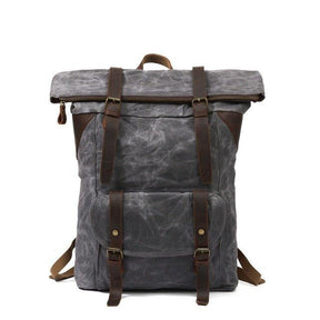 Waxed Canvas Vintage Backpack Roll Top Rucksack