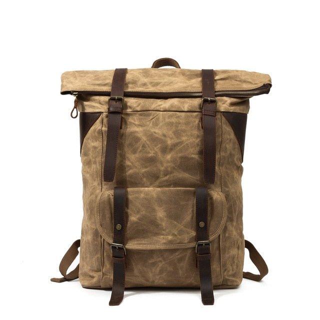 Waxed Canvas Vintage Backpack Roll Top Rucksack