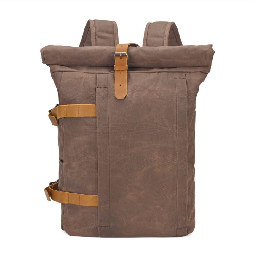 Roll Top Waxed Canvas Backpack Vintage for Men