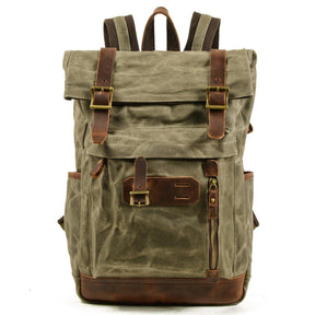 Roll Top Vintage Backpack Waxed Canvas with Laptop Sleeve