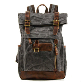 Roll Top Vintage Backpack Waxed Canvas with Laptop Sleeve