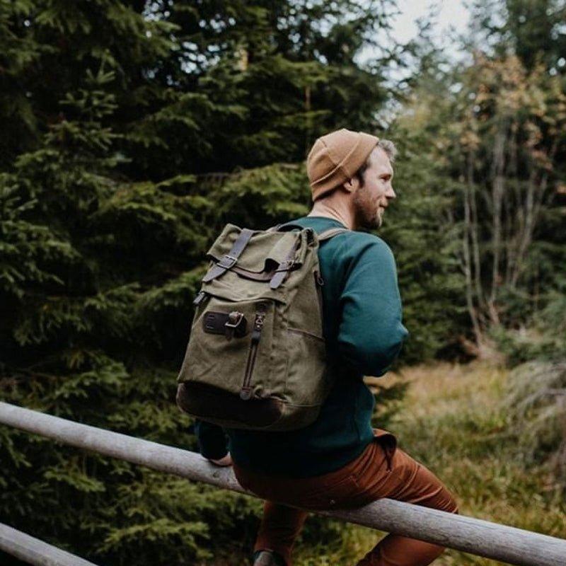 Roll Top Vintage Backpack Waxed Canvas with Laptop Sleeve